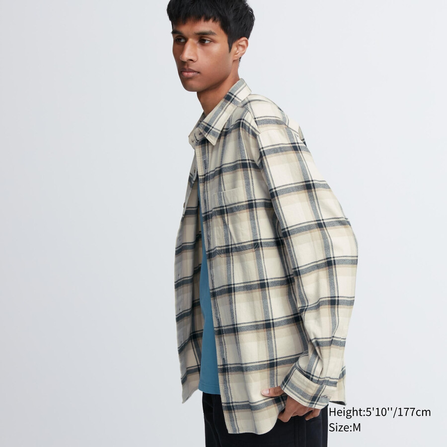 camicie da uomo uniqlo in flanella con colletto regolare vestibilità regolare beige
