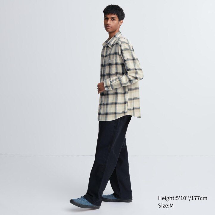 camicie da uomo uniqlo in flanella con colletto regolare vestibilità regolare beige