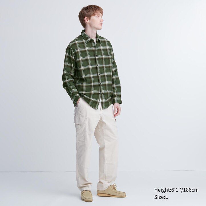 camicie da uomo uniqlo in flanella con colletto regolare vestibilità regolare beige