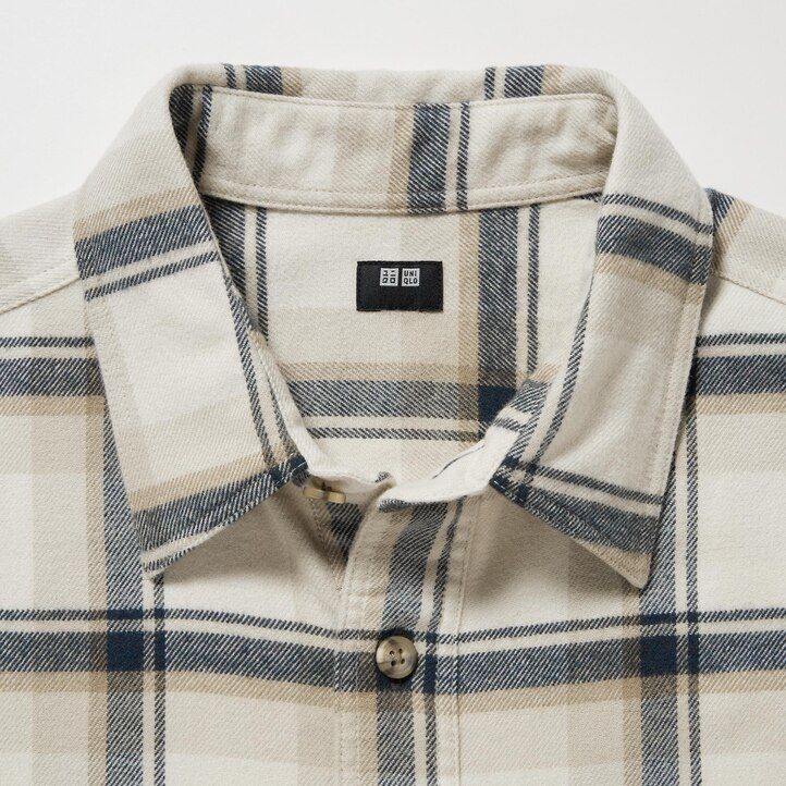 camicie da uomo uniqlo in flanella con colletto regolare vestibilità regolare beige