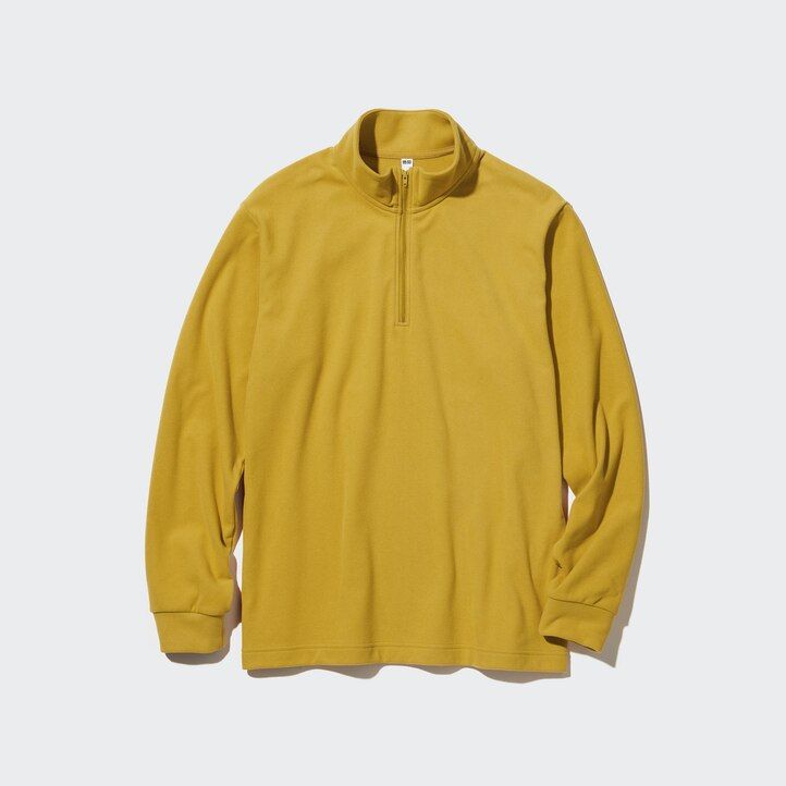 t-shirt da uomo uniqlo fleece stretch con mezza zip e maniche nere
