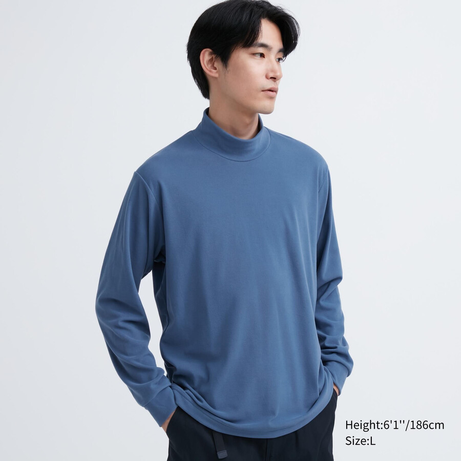 magliette a maniche lunghe con collo alto in pile elasticizzato uniqlo da uomo blu