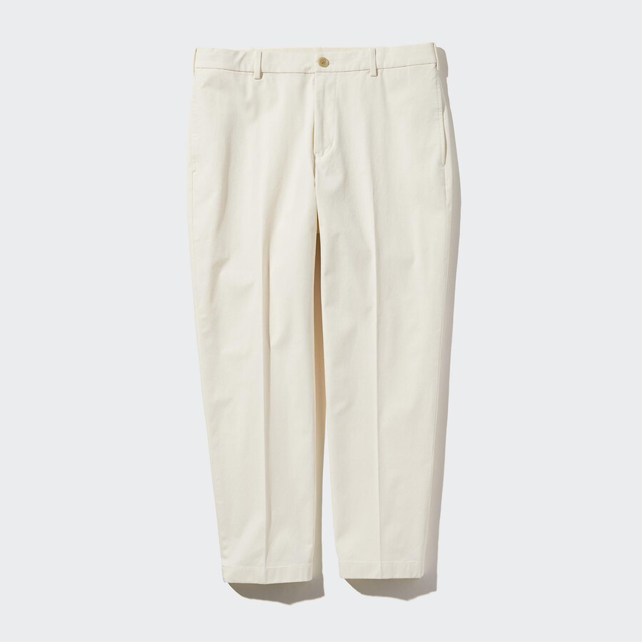 pantaloni uniqlo smart cotton bianchi da uomo alla caviglia