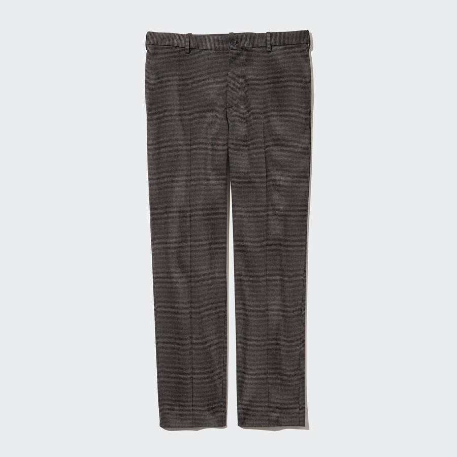 pantaloni uniqlo smart houndstooth alla caviglia da uomo marrone scuro