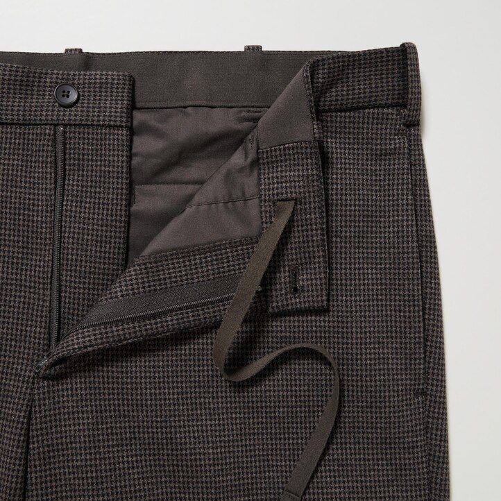 pantaloni uniqlo smart houndstooth alla caviglia da uomo marrone scuro