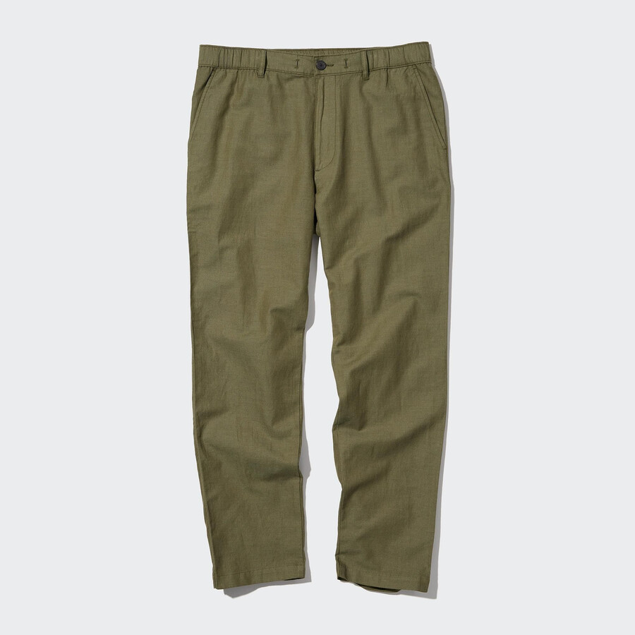 pantaloni uniqlo in misto lino oliva da uomo vestibilità comoda