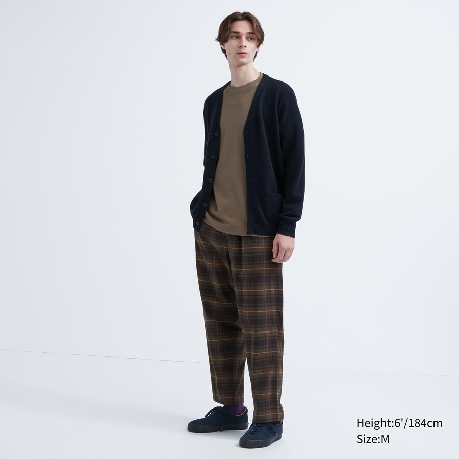 pantaloni uniqlo flannel easy patterned da uomo lunghezza alla caviglia colore marrone scuro