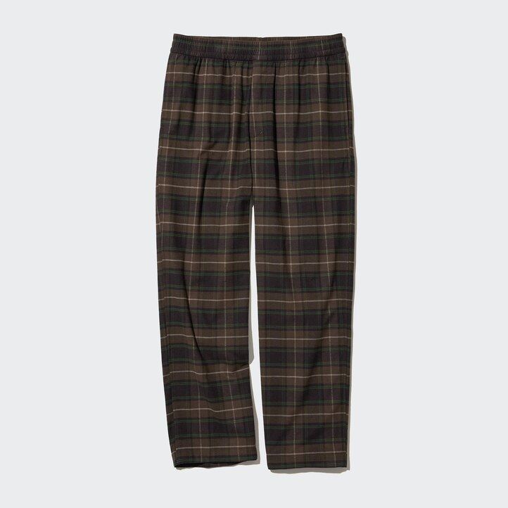 pantaloni uniqlo flannel easy patterned da uomo lunghezza alla caviglia colore marrone scuro