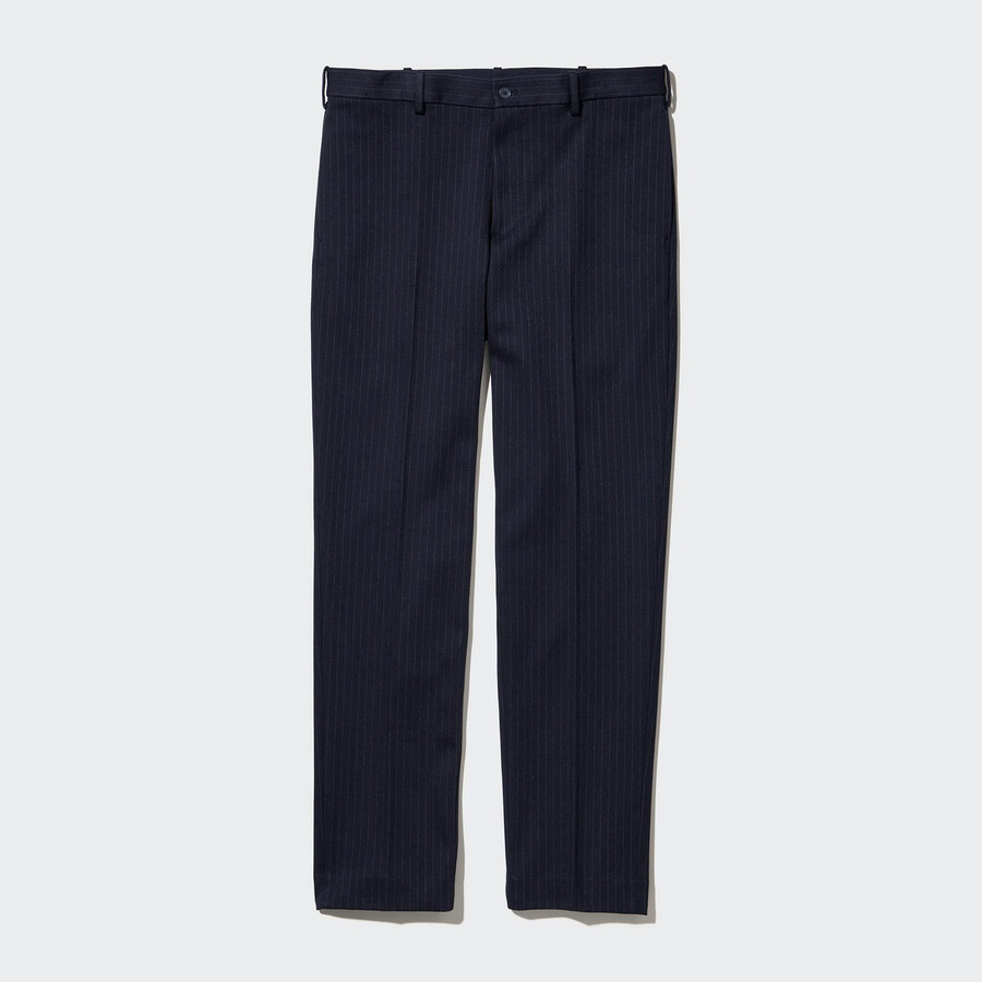 pantaloni uniqlo smart a righe da uomo alla caviglia blu navy