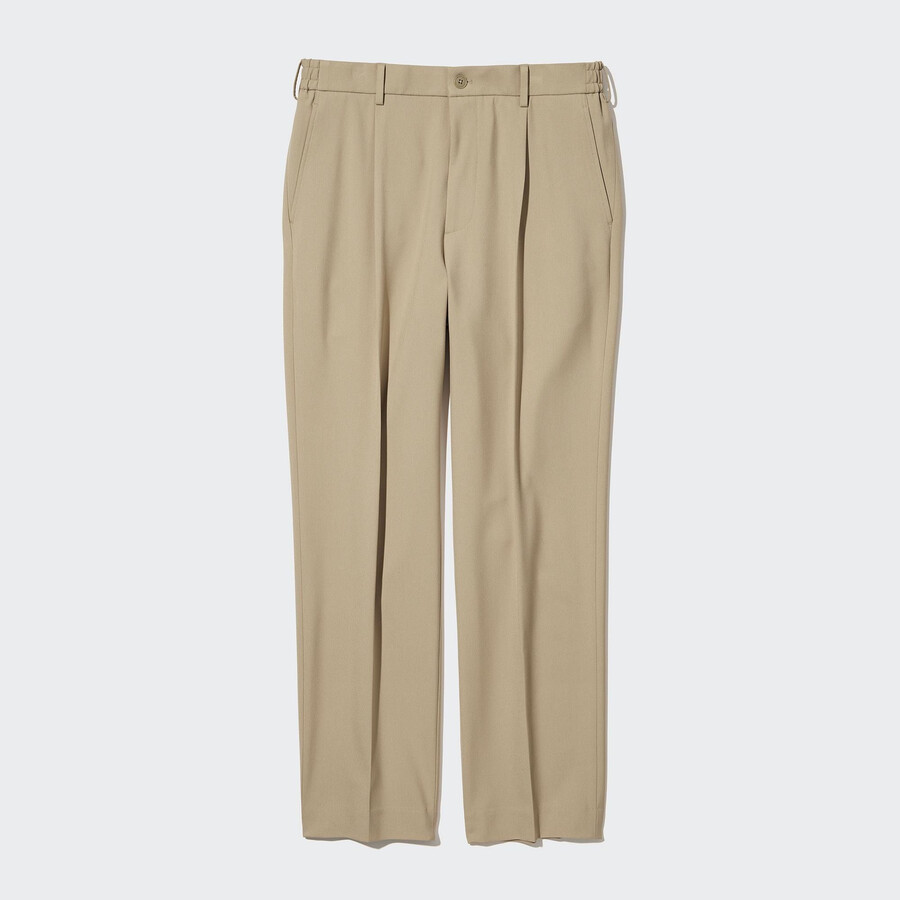 pantaloni uniqlo elasticizzati bidirezionali da uomo con vestibilità affusolata beige
