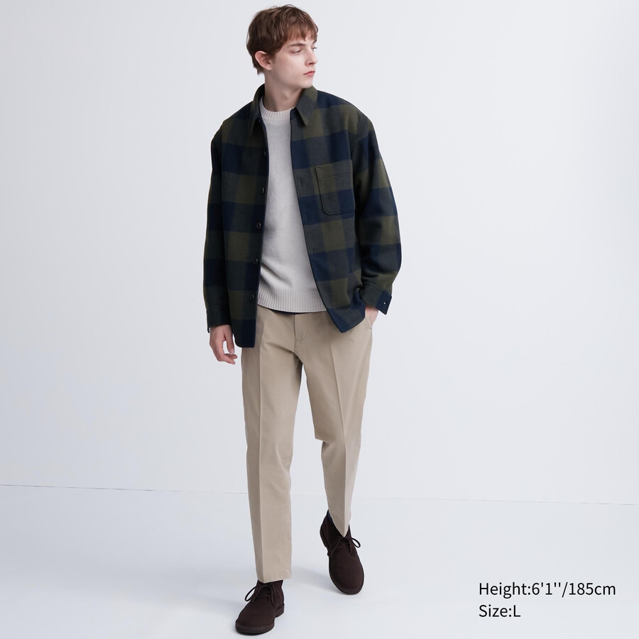 pantaloni alla caviglia uniqlo smart cotton like beige da uomo