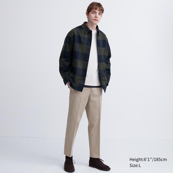 pantaloni alla caviglia uniqlo smart cotton like beige da uomo
