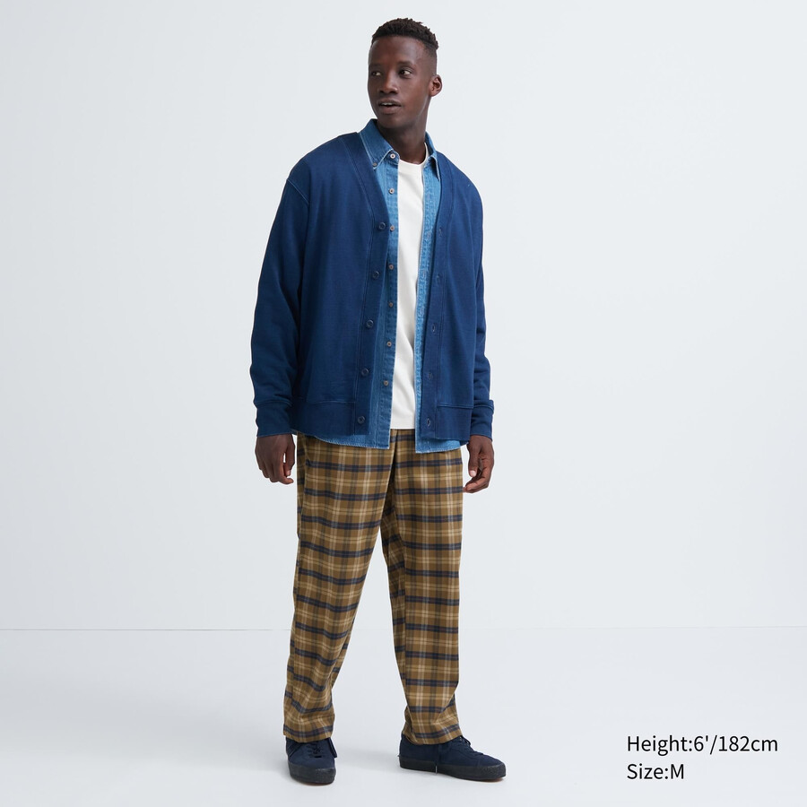 pantaloni da uomo uniqlo flannel easy patterned alla caviglia marroni