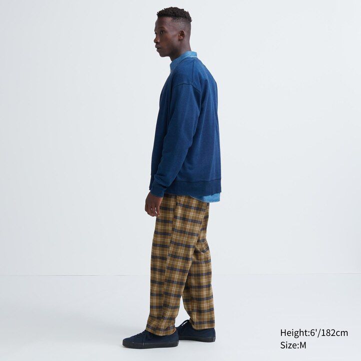 pantaloni da uomo uniqlo flannel easy patterned alla caviglia marroni