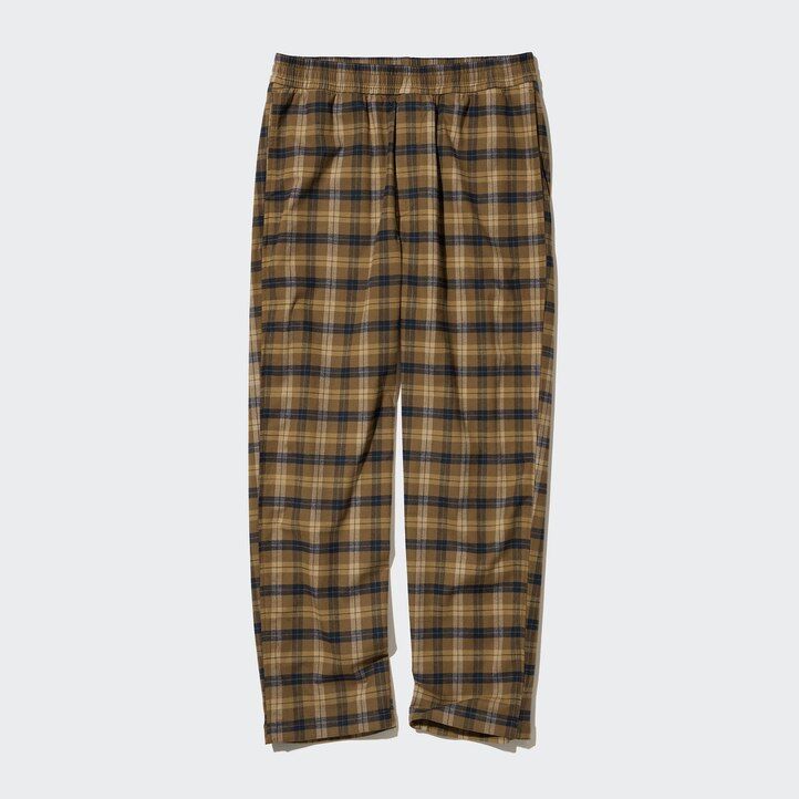 pantaloni da uomo uniqlo flannel easy patterned alla caviglia marroni