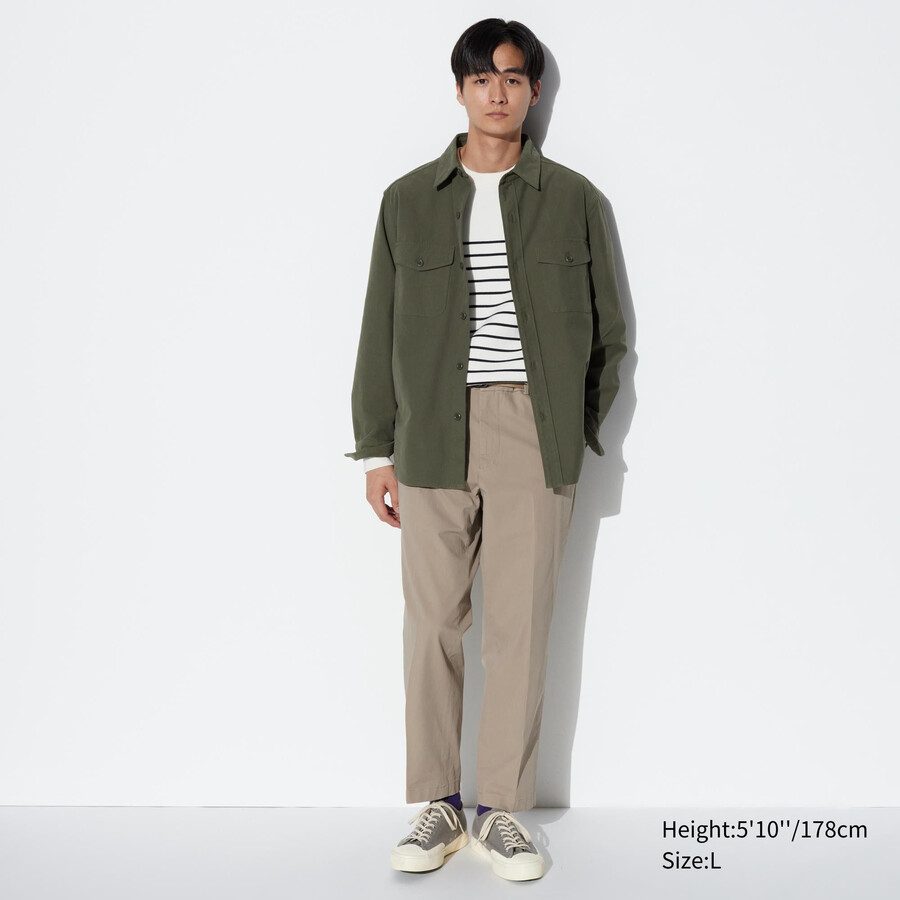 pantaloni da uomo uniqlo smart cotton beige alla caviglia