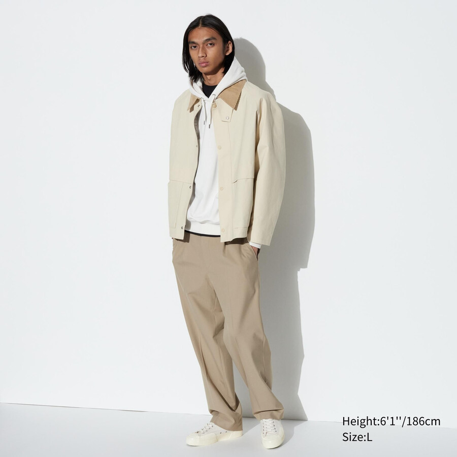 pantaloni a gamba larga uniqlo plissettati da uomo beige