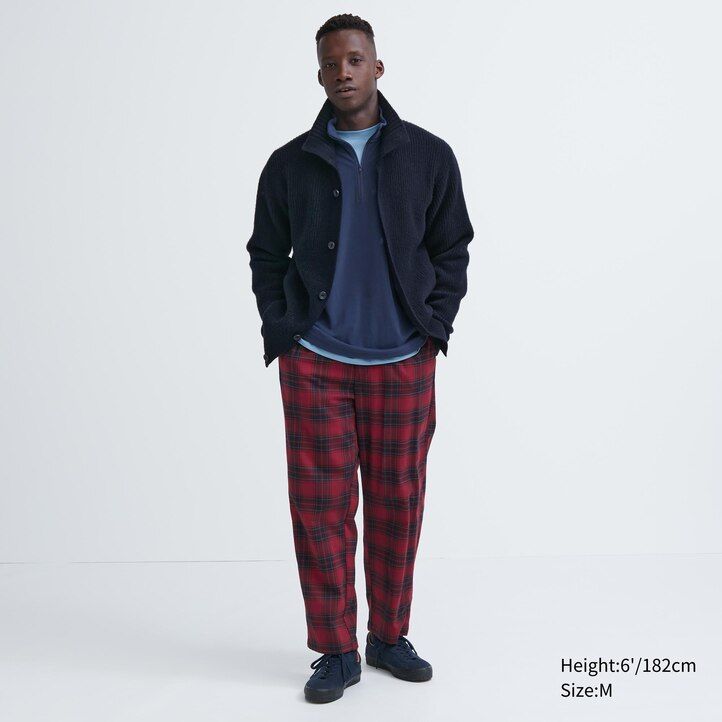 pantaloni uniqlo flannel easy patterned da uomo lunghezza alla caviglia rossi