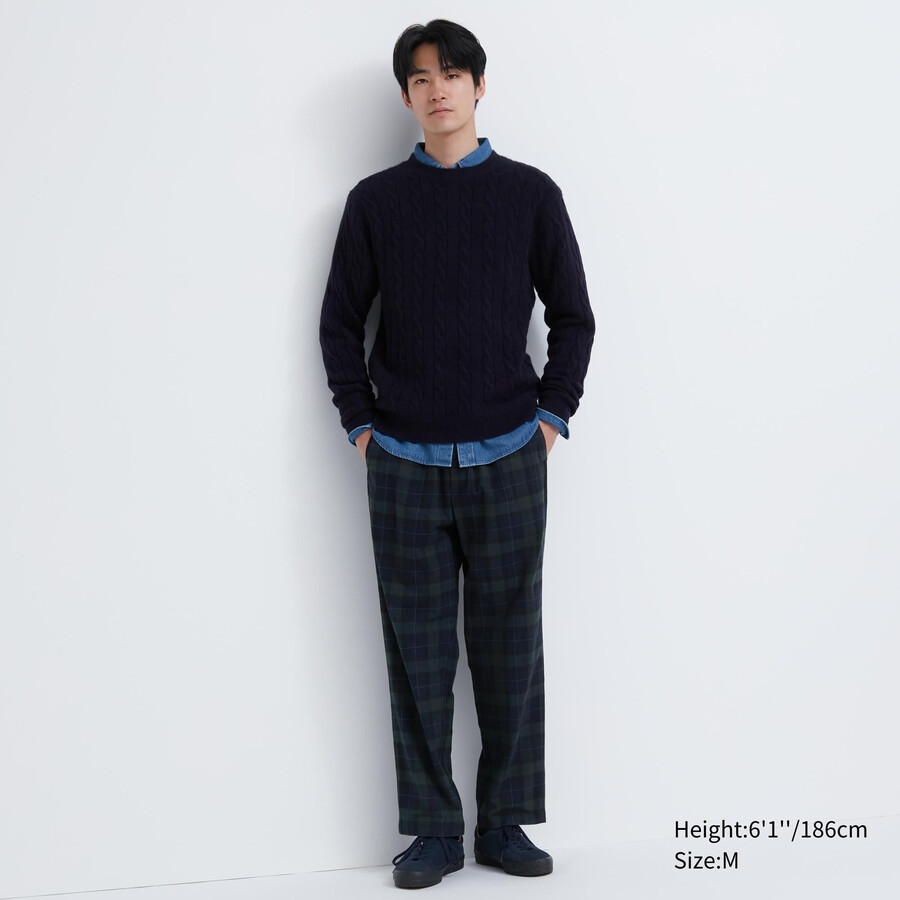pantaloni da uomo uniqlo flannel easy patterned alla caviglia verde scuro