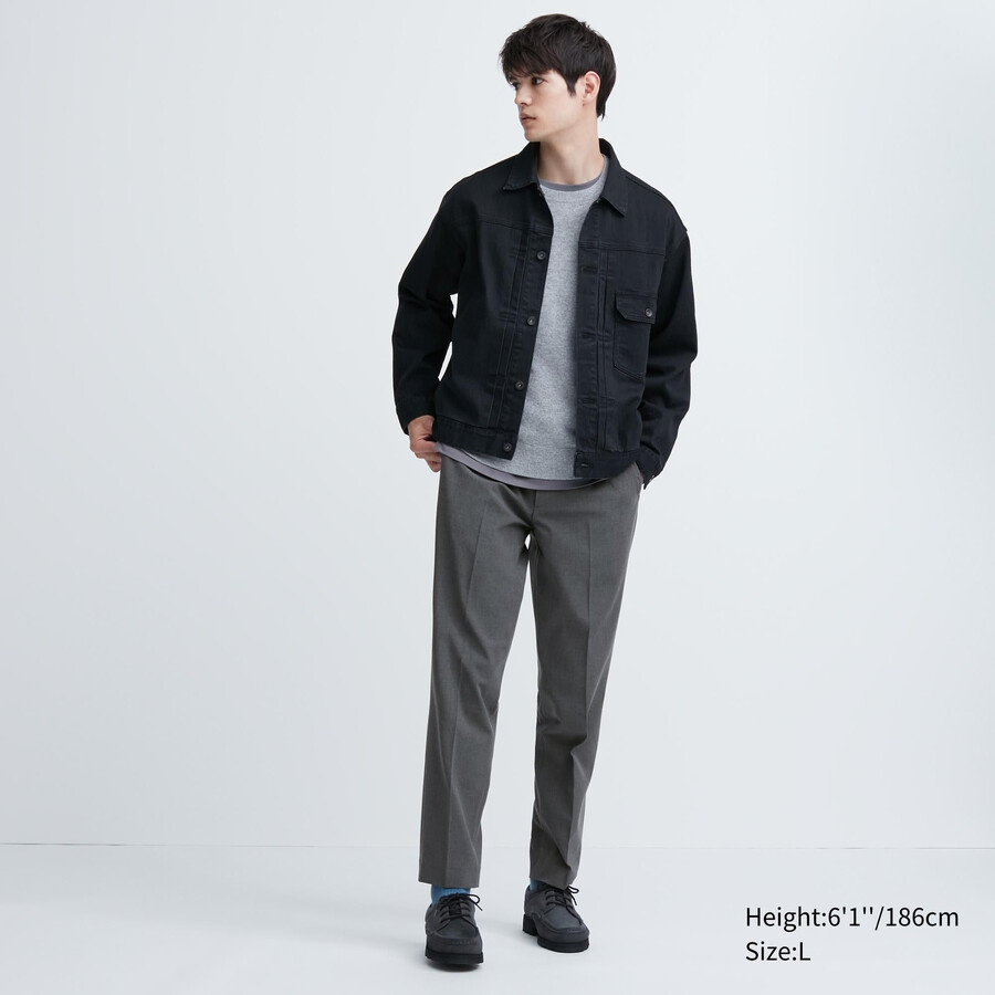 pantaloni uniqlo smart woollike da uomo grigi alla caviglia