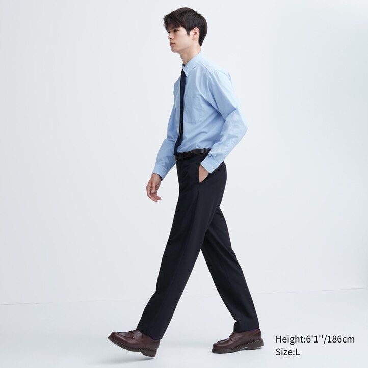 pantaloni uniqlo smart woollike da uomo grigi alla caviglia