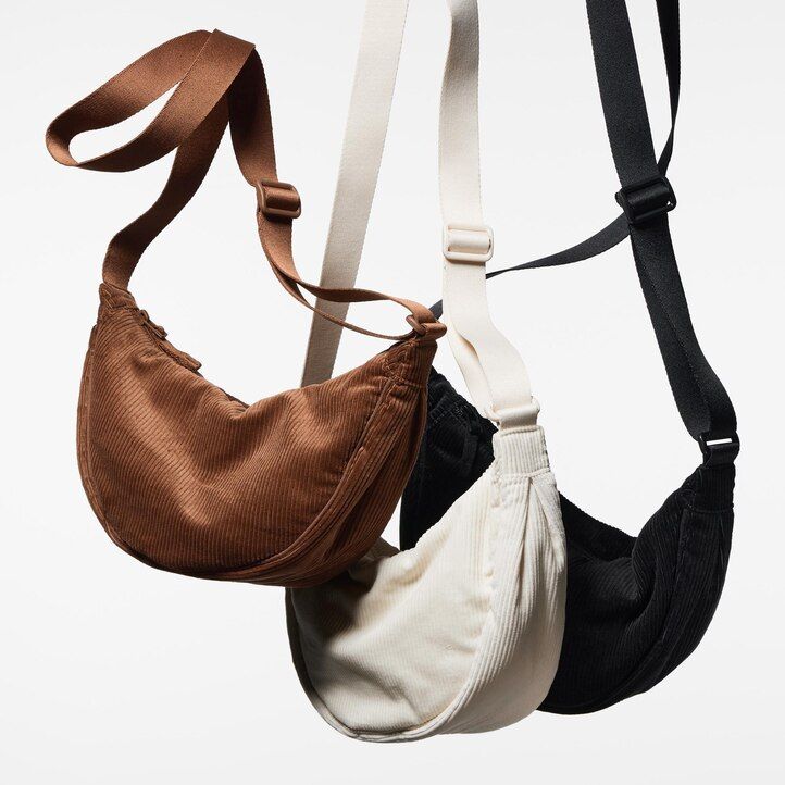 borsa a tracolla rotonda uniqlo olive in velluto a coste da donna