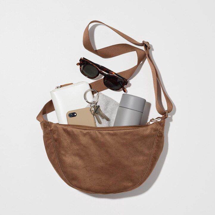 borsa a tracolla rotonda uniqlo olive in velluto a coste da donna