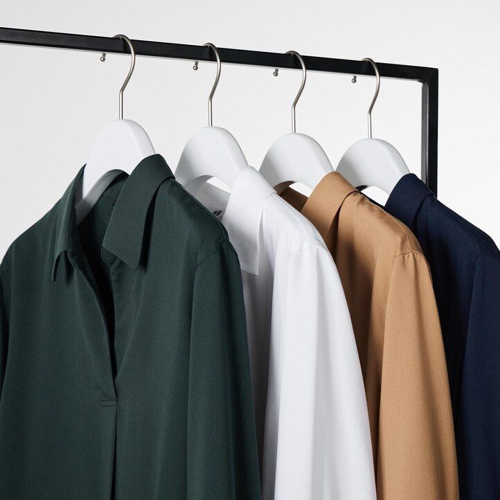 blusa da donna uniqlo in rayon bianco con colletto alla coreana e maniche 34