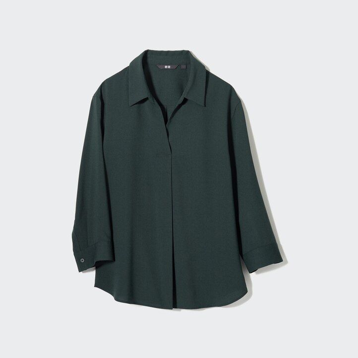 blusa da donna uniqlo in rayon bianco con colletto alla coreana e maniche 34