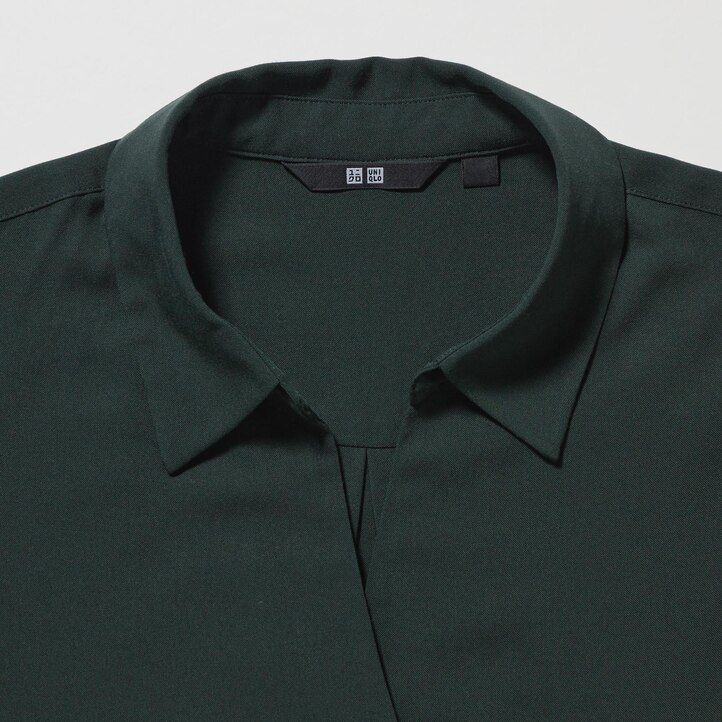 blusa da donna uniqlo in rayon bianco con colletto alla coreana e maniche 34
