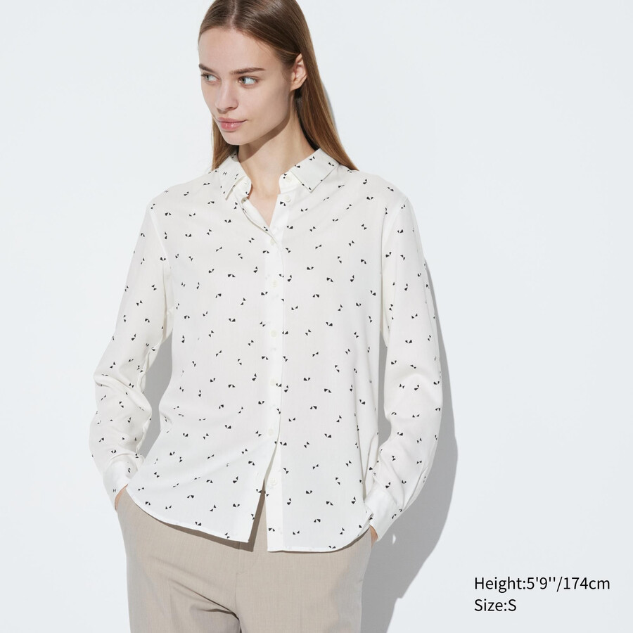 blusa bianca con maniche stampate in rayon uniqlo da donna