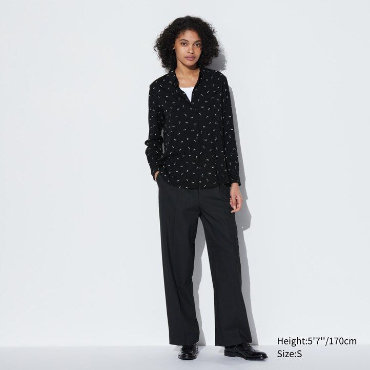 blusa bianca con maniche stampate in rayon uniqlo da donna