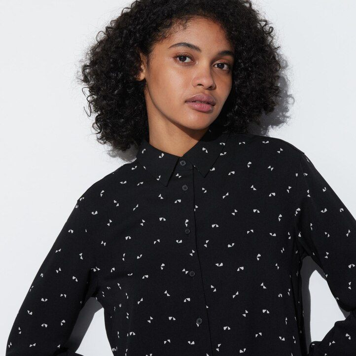 blusa bianca con maniche stampate in rayon uniqlo da donna