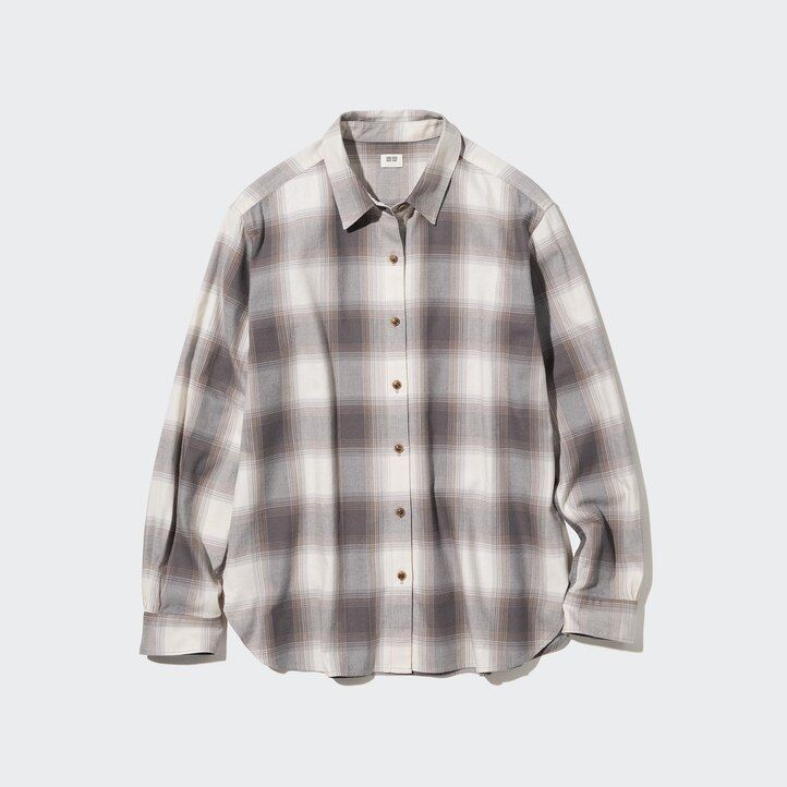 blusa a maniche corte a quadri uniqlo soft brushed da donna grigia