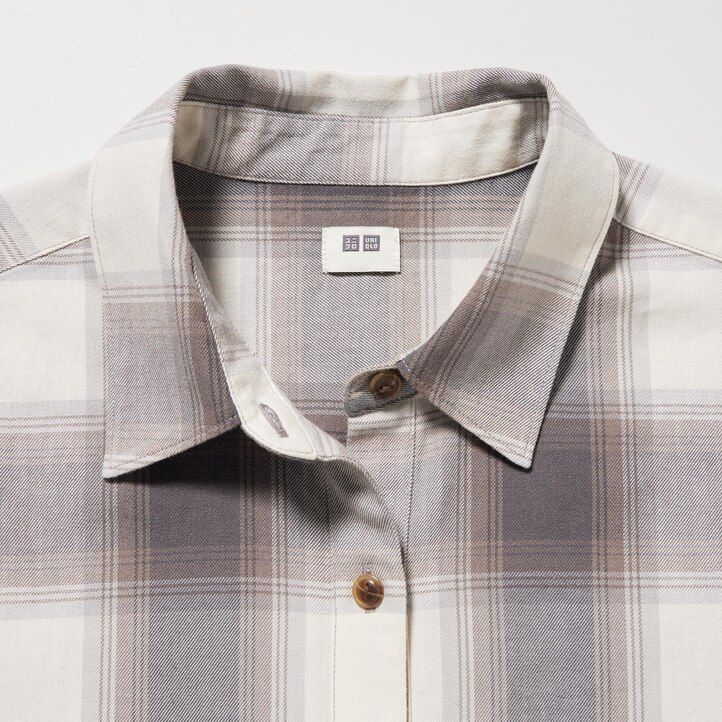 blusa a maniche corte a quadri uniqlo soft brushed da donna grigia