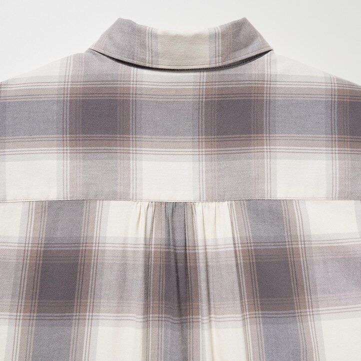 blusa a maniche corte a quadri uniqlo soft brushed da donna grigia