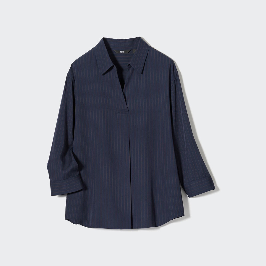 blusa da donna uniqlo con colletto alla coreana a righe in rayon maniche 34
