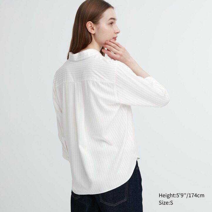 blusa da donna uniqlo con colletto alla coreana a righe in rayon maniche 34