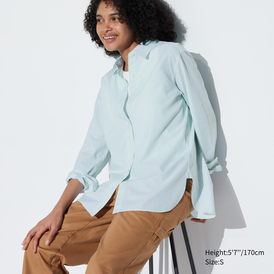 blusa da donna uniqlo in cotone extra fine con maniche a righe verde