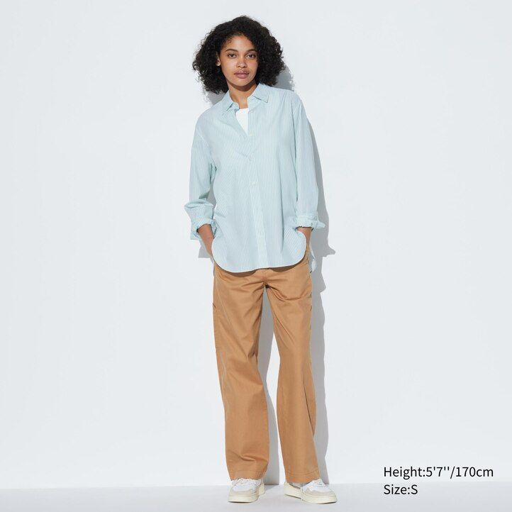 blusa da donna uniqlo in cotone extra fine con maniche a righe verde