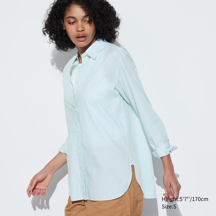 blusa da donna uniqlo in cotone extra fine con maniche a righe verde