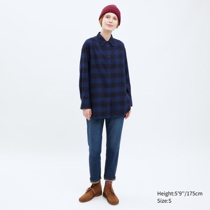 blusa da donna uniqlo flannel checkedline beige