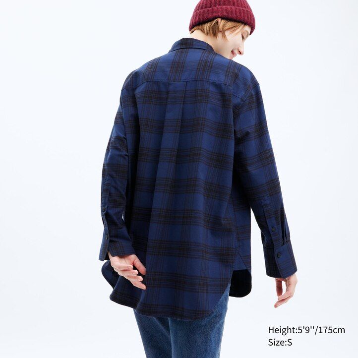 blusa da donna uniqlo flannel checkedline beige