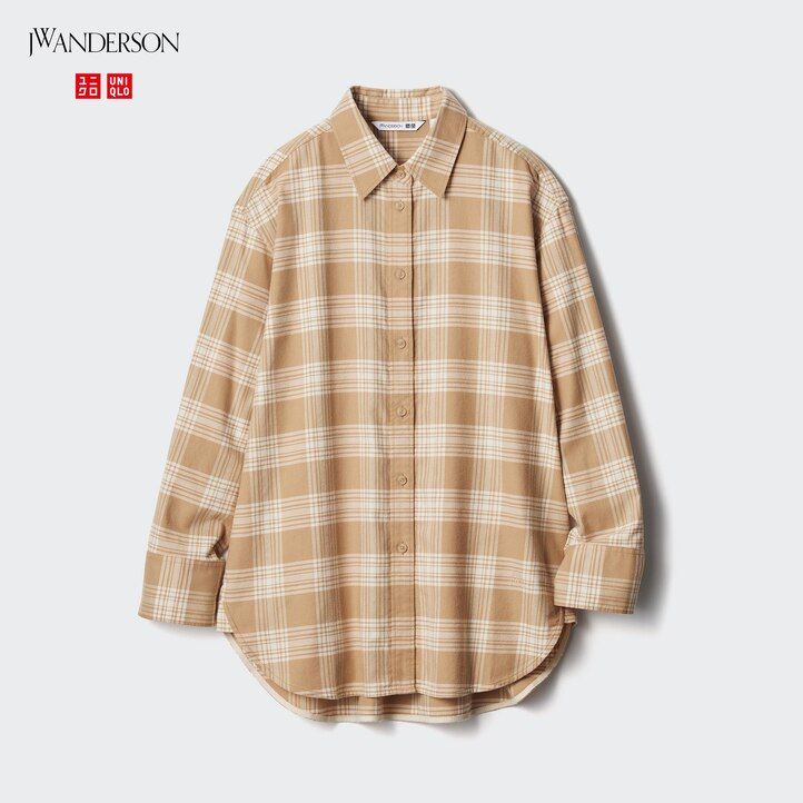 blusa da donna uniqlo flannel checkedline beige