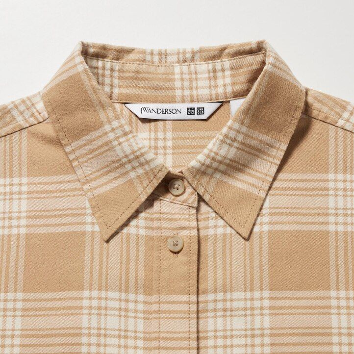 blusa da donna uniqlo flannel checkedline beige