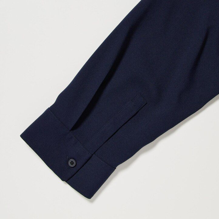 blusa da donna uniqlo in rayon oliva con colletto alla coreana e maniche 34