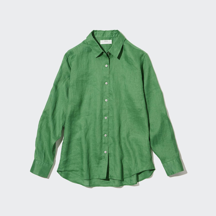 blusa da donna uniqlo in lino premium 100 verde