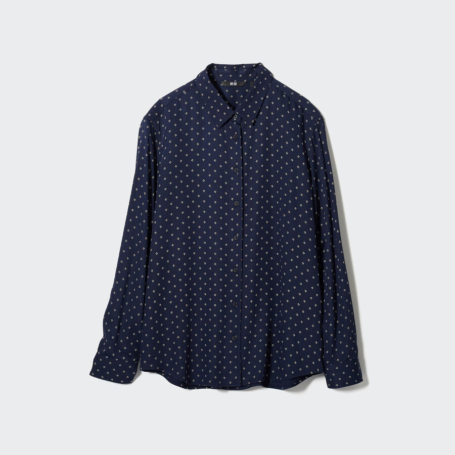 blusa da donna con maniche stampate in rayon uniqlo blu navy
