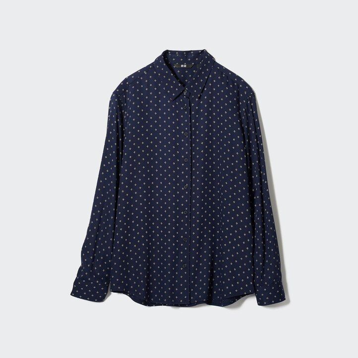 blusa da donna con maniche stampate in rayon uniqlo blu navy