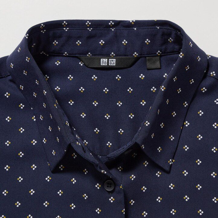 blusa da donna con maniche stampate in rayon uniqlo blu navy